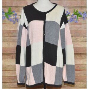 Allison Daley Adorable Colorblock Cardigan Sweater Size 3X Mixed Knit Casual